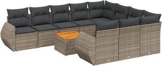 vidaXL Set De Sof&aacute;s De Jard&iacute;n 11 Pzas Y Cojines Rat&aacute;n Sint&eacute;tico Gris Vidaxl