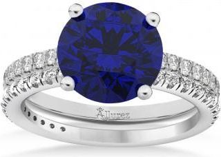 Allurez Lab Blue Sapphire & Diamond Round-Set Semi-Eternity Bridal Set Platinum (2.92ct)