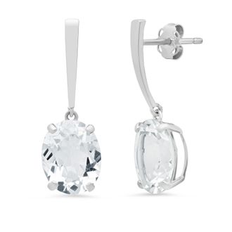 MAX + STONE 14k White Gold Solitaire Oval-Cut Gemstone Drop Earrings (10x8mm)