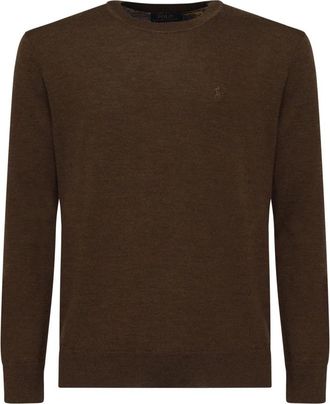 Polo Ralph Lauren Bruine Wol Crew Neck Sweater - Heren - Ronde hals truien - Bruin - 2XL - Wol - Truien & Vesten