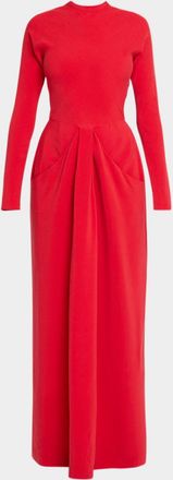 The Row Anselm Long-Sleeve Draped Pocket Gown