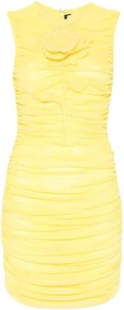 DAVID KOMA Mini-jurk met rimpels - Dames - Feestkleedjes - Geel - S - Polyester - Kleedjes