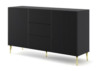 AKL FURNITURE C&oacute;moda efecto madera Negro y Dorado LED