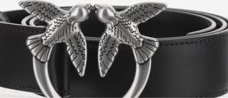 Pinko Womens Leather Belt Love Birds Buckle Black