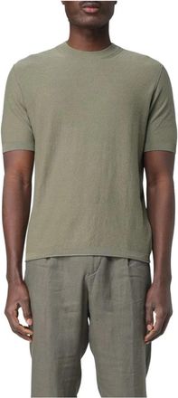 Paolo Pecora Groene Gebreide T-shirt Eigentijds Stijl - Heren - T-shirts - Groen - XL - Katoen - Tops