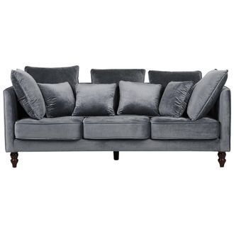 Beliani Sof&aacute; Tapizado En Terciopelo Gris 3 Plazas Asiento Y Respaldo Acolchado Con Patas De Madera Fenstad