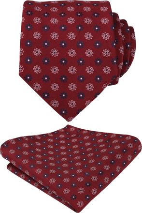 Alizeal Mens Regular Small Floral Pattern Necktie with Hanky for Business Wedding Tie and Handkerchief Set, Maroon