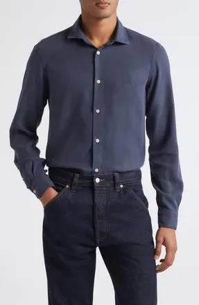 Boglioli Spread Collar Long Sleeve Button Shirt in Navy at Nordstrom, Size 41
