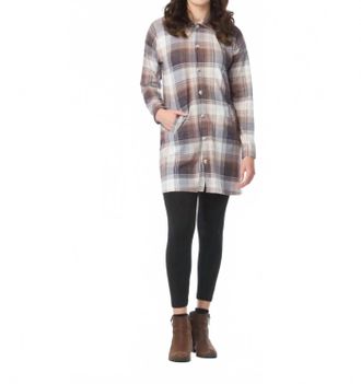 Papillon Brushed Plaid Button Up Sweater Dress In Cream