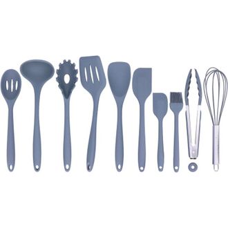OEM Juego De 10 Utensilios De Cocina De Silicona: Esp&aacute;tula Antiadherente, Cuchara, Batidor De Huevos, Brocha (gris) -crezuo