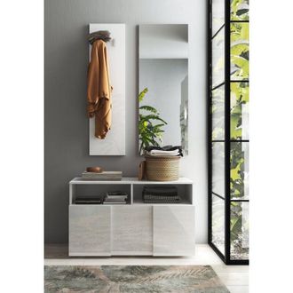 Dmora Mueble De Entrada Riano, Con Espejo, 4 Pares, 2 Estantes, 91x36x165h Cm Blanco Estampado