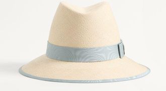 Valentino Garavani Cappello VLogo Signature in paglia con nastro in moire Donna NATURALE/AZZURRO 55