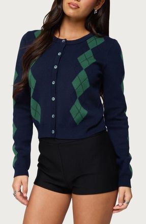 Edikted Farren Argyle Cardigan in Navy at Nordstrom, Size X-Small