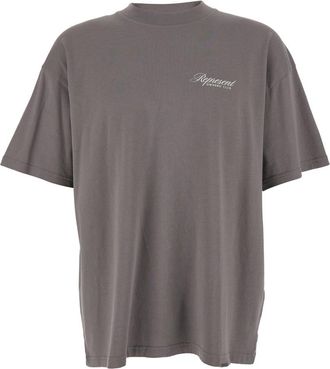 Represent Grey Crewneck T-shirt With Logo Lettering On The Front And Maxi Logo Print On The Rear In Cotton Man