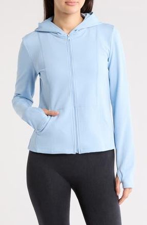 Beyond Yoga Heather Rib Zip-Up Hooded Jacket in Hazy Sky Heather Rib at Nordstrom Rack, Size Large