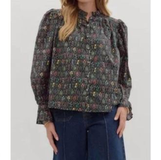 Entro Floral Button-Up Top In Navy
