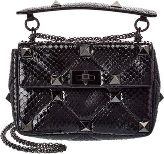Valentino Roman Stud Medium Python Shoulder Bag