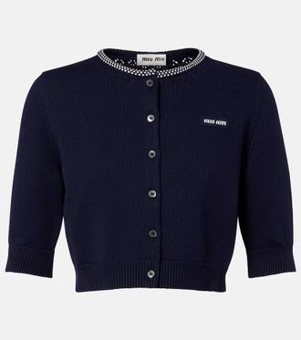 Miu Miu Cardigan cropped in cotone con logo