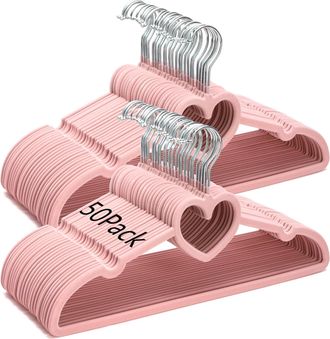 OEM Juego De 50 Perchas De Terciopelo Rosa, Antideslizantes, Con Ganchos Giratorios De 360 Grados, Fabricadas En Fieltro Fino, Aptas Para Adultos, Para Ab
