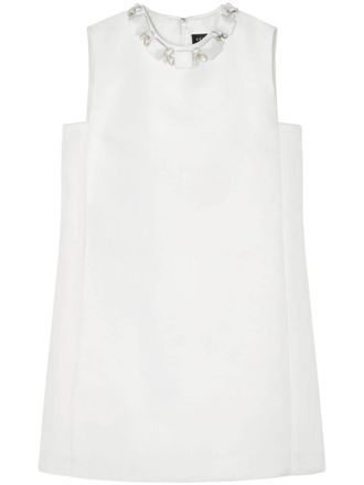 Versace White Embellished Crew Neck Mini Dress