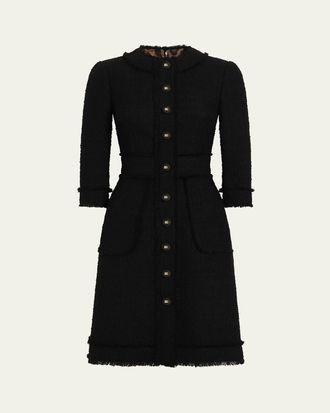 Dolce & Gabbana Button-Front 3/4-Sleeve Tweed Dress