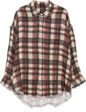 R13 Geruite blouse met franje - Zwart