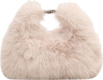Generic Women Faux Fur Fluffy Crossbody Bag Soft Plush Handbag Adjustable Strap Clutch Purse Solid Color Hobo Bag for Travel Party (Beige)