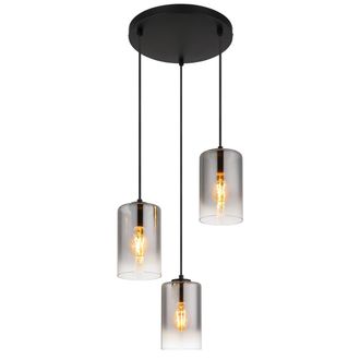Nowa Lampada A Sospensione In Vetro Fum&eacute; Luce A Sospensione Nera Per Sala Da Pranzo Luce A 3 Fiamme, Metallo, 3x Presa E27, Dxh 37x120 Cm