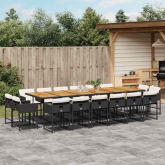 vidaXL Set De Muebles Jard&iacute;n 17 Pzas Con Cojines Rat&aacute;n Sint&eacute;tico Negro Vidaxl