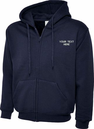 Generic Personalised Embroidered Your Text Classic Full Zip Hooded Sweatshirt Sports Casual Workwear Unisex Adult Gift Top(XXL, Navy)