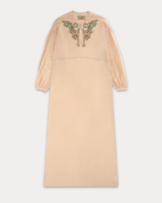 Fortela Allegra Embroidered Silk Dress in Beige at Nordstrom, Size 38 Eu