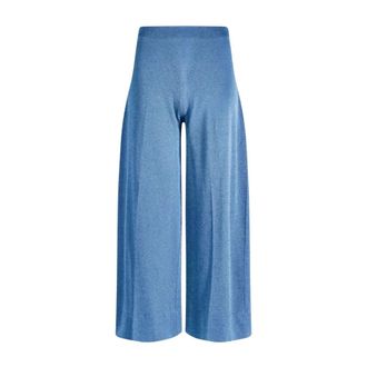 Circus Hotel Flare been Jersey Broek met Lurex - Dames - Wijde Broeken - Blauw - S - Broeken