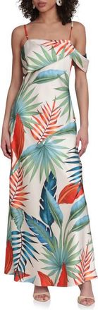 Avec Les Filles Floral Print Asymmetric Satin Maxi Dress in Birds Of Paradise at Nordstrom, Size 10