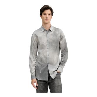 A|X Armani Exchange Slim fit shirt met gelaagde print - Heren - Casual Overhemden - Grijs - XL - Katoen - Overhemden