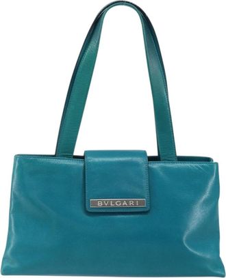 Bulgari Handbag Leather Blue Leather Handbag (Pre-Owned)