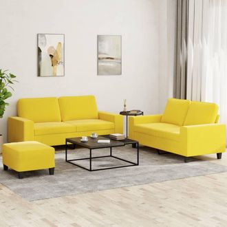 vidaXL Vidaxl - Juego De Sof&aacute;s 3 Piezas Tela Amarillo Claro