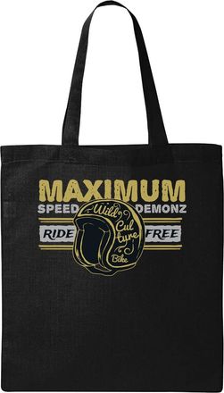 Generic Maximum Speed Demonz Ride Free Wild Culture Bike Natural Ecological Cotton Tote Bag Black