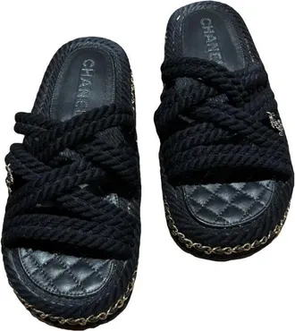 Chanel Black Rope Slides Size 37