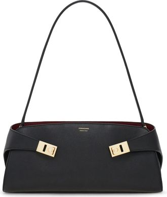 Ferragamo Hug Sh Ew Gold Accent Black Leather Handbag
