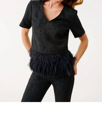 Lilly Pulitzer Rylan V-Neck Top In Noir Exploded Flower Stretch Jacquard