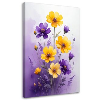 Feeby Cuadro Sobre Lienzo Flores Bot&aacute;nicas Amarillas Y Moradas 70x100
