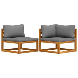 vidaXL Juego De Sof&aacute; 2 Pzas Con Cojines Gris Oscuro Madera De Acacia Vidaxl