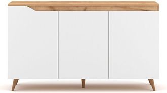 Calicosy Calicosy - Credenza bassa scandinava a 3 ante L140 cm - Effetto bianco e legno