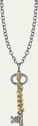 Arman Sarkisyan Long Diamond Key Pendant with Snake on Oxidized Silver Chain