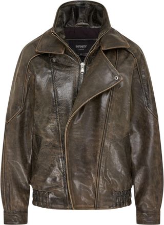 Infinity Leather Womens Brown Cow Leather Biker Blouson Oversized Jacket - Big Bomber
