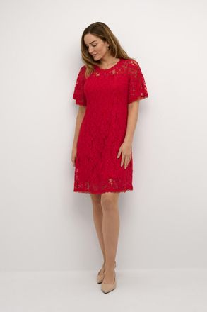 Cream Jurk Feminine red