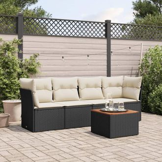 vidaXL Set De Muebles De Jard&iacute;n 5 Pzas Y Cojines Rat&aacute;n Sint&eacute;tico Negro Vidaxl