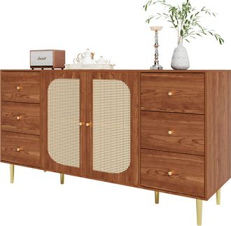 STILVORA Aparador Con 6 Cajones Y 2 Puertas De Rat&aacute;n, Estilo Moderno, En Mdf, Color Madera, 160&times;40&times;90 Cm