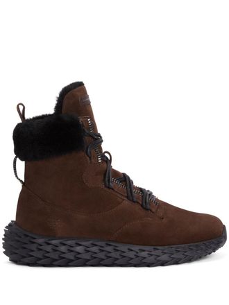 Giuseppe Zanotti Sneakers alte con bordo in shearling - Marrone