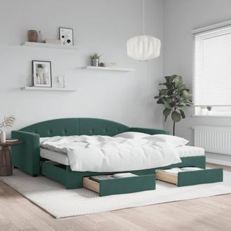 vidaXL Vidaxl - Sof&aacute; Cama Nido Con Cajones Terciopelo Verde Oscuro 100x200 Cm